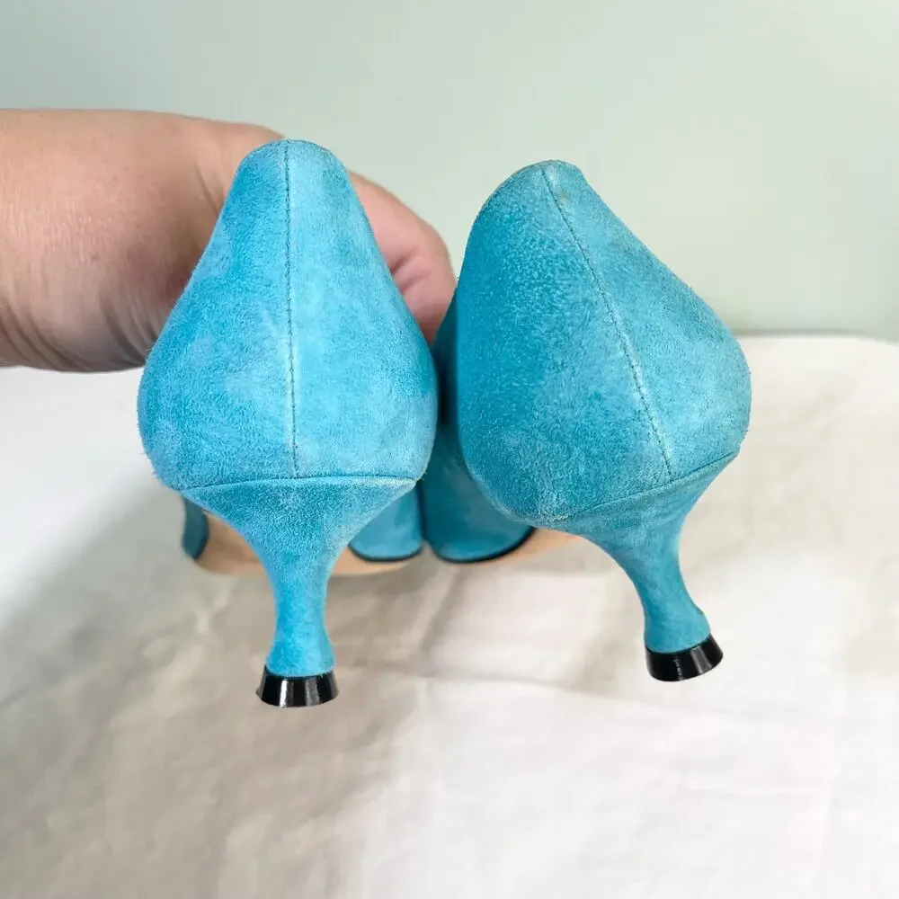 Pancaldi for Diane B Teal Blue Classic Pointed Suede Kitten Pump Heel Size 35 - Picture 4 of 8